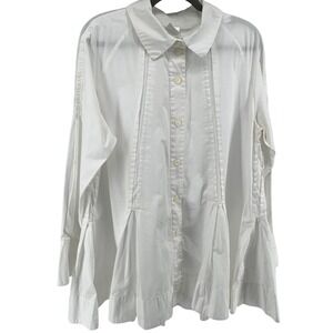 Luna Luz Vintage White Pintuck Box Pleat Blouse XL Bell Cuffs Lagenlook Shirt